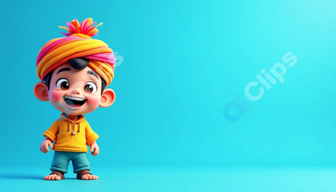 Adorable 3D Cartoon Character with Turban on Vibrant Background