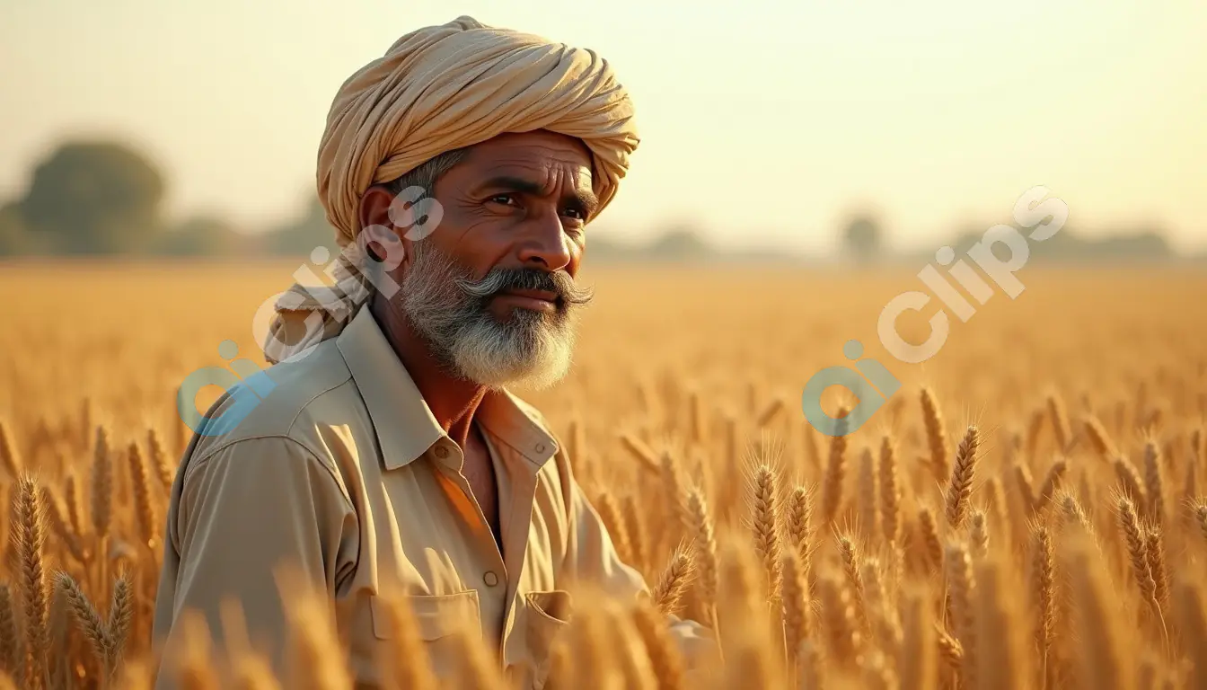 Portrait of an Elderly Indian Farmer in Golden Wheat Fields