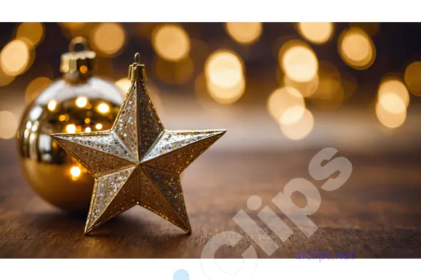 Golden Star and Ornament with Bokeh Lights