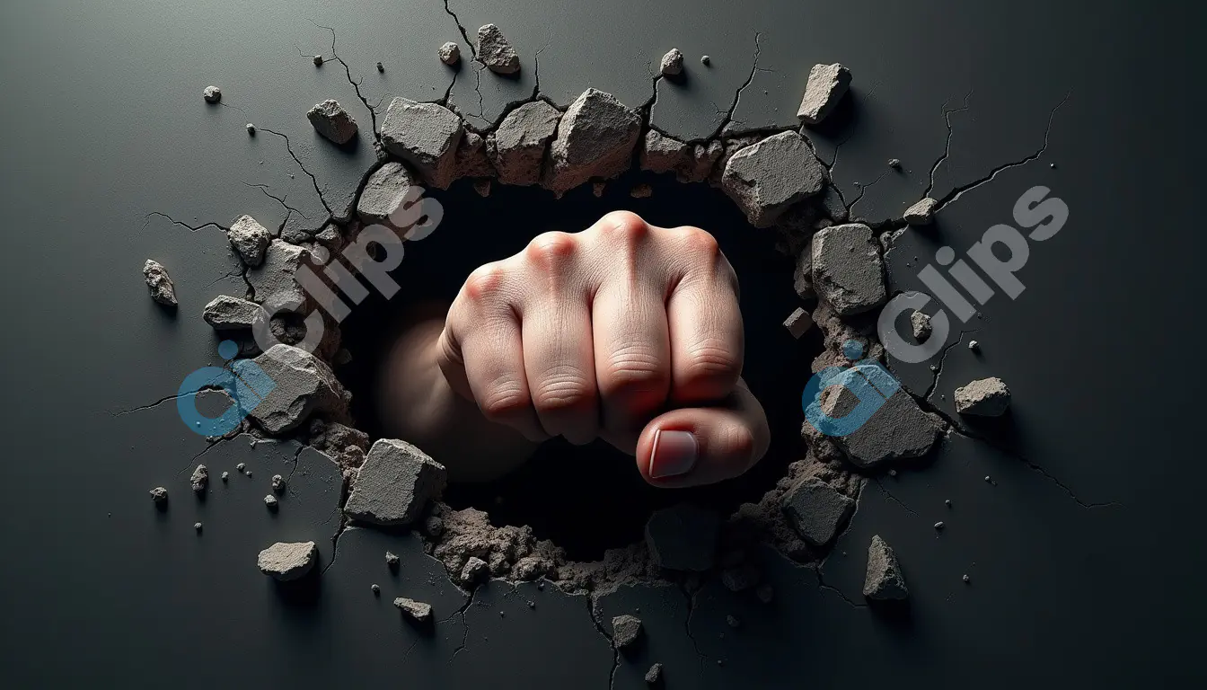 Fist Breaking Through Concrete Wall