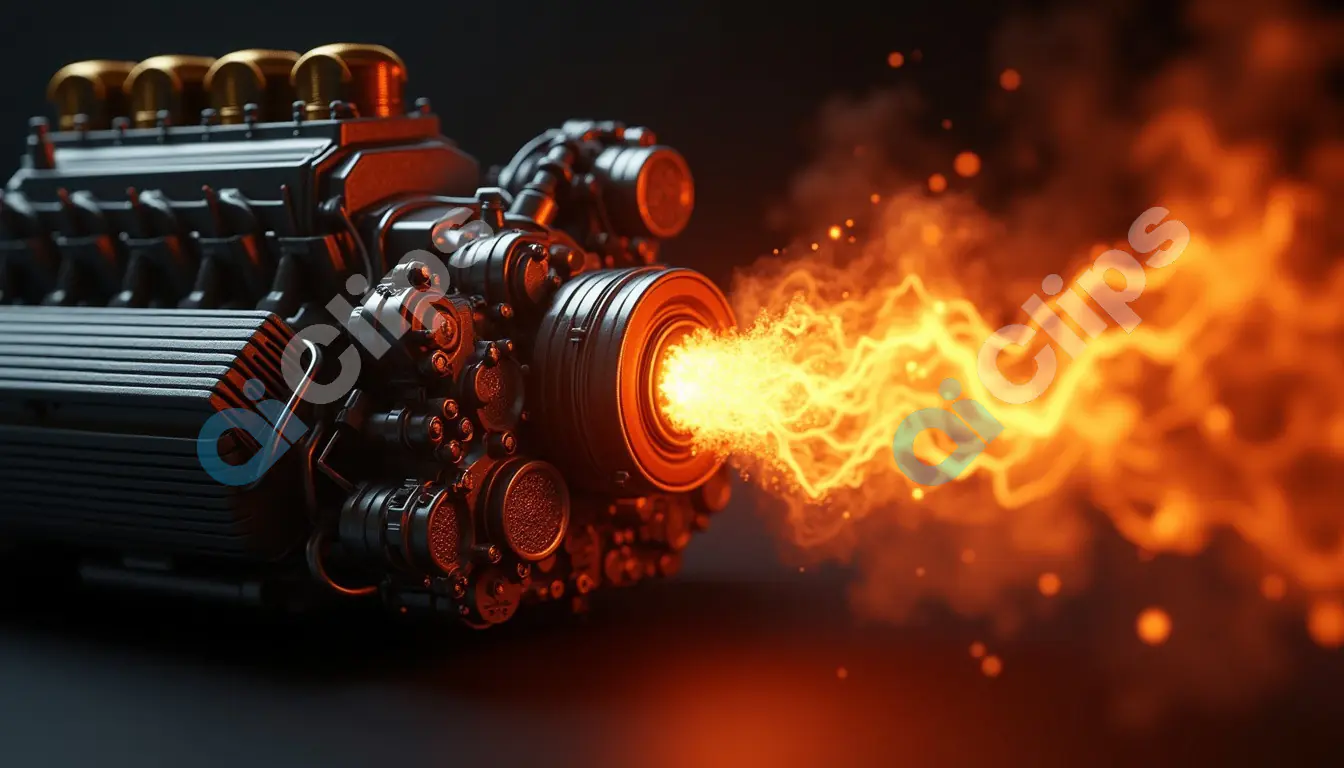 Futuristic Engine with Fiery Plasma Exhaust - High-Tech Power Illustration