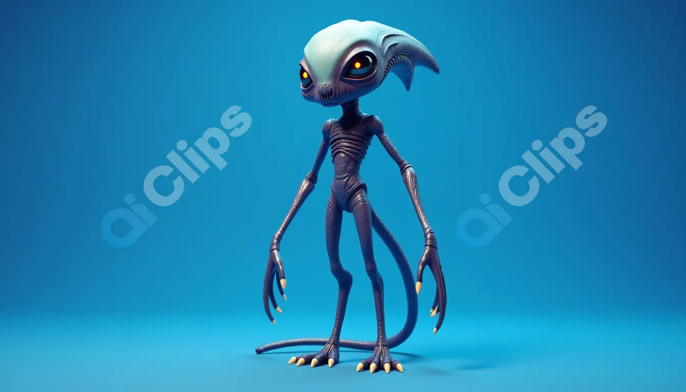 "3D Alien Character with Glowing Eyes"