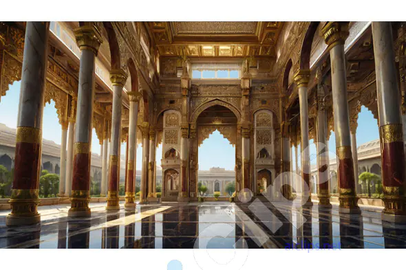 Ornate Royal Palace Interior with Marble Columns