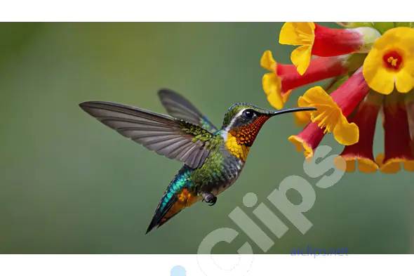 Hummingbird Feeding on Flower