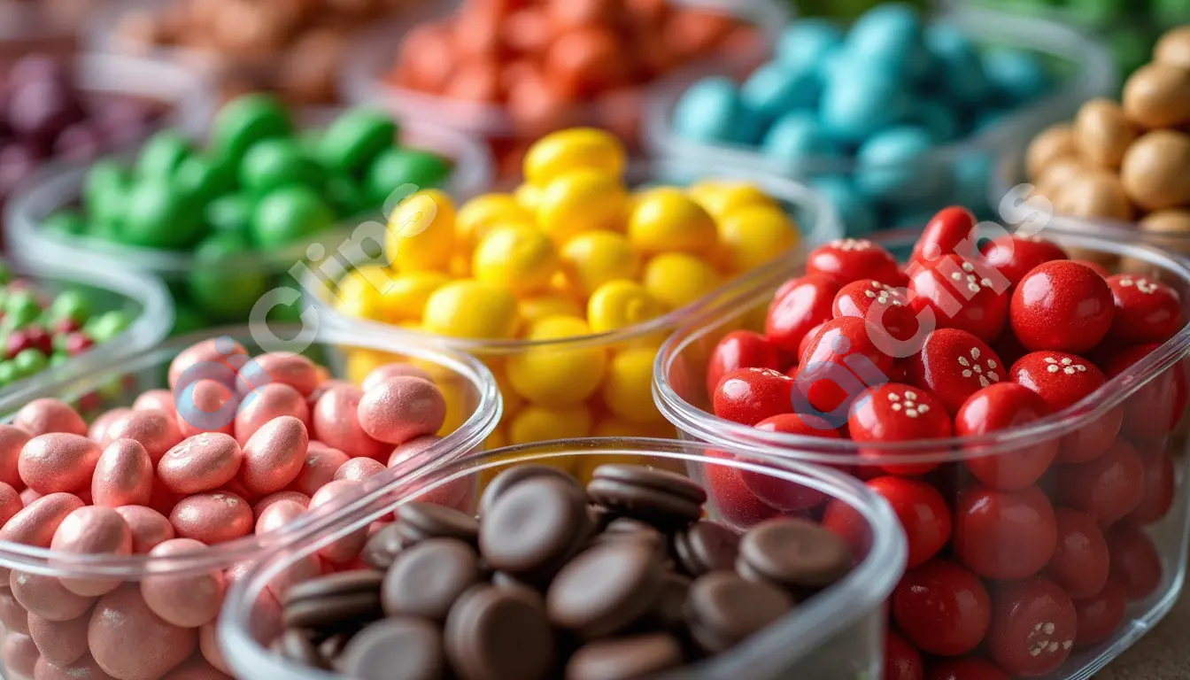 Close-Up of Colorful Candy in Containers