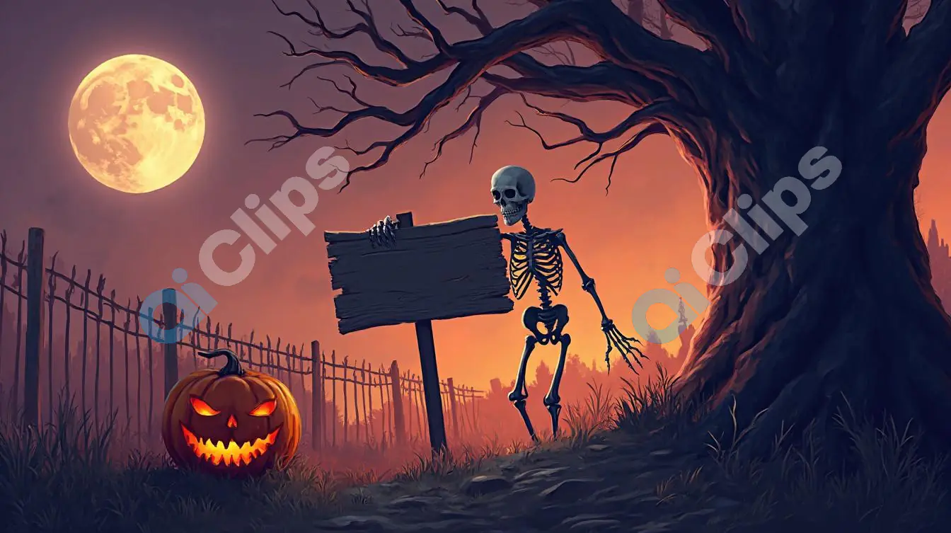 Spooky Halloween Skeleton and Pumpkin Scene
