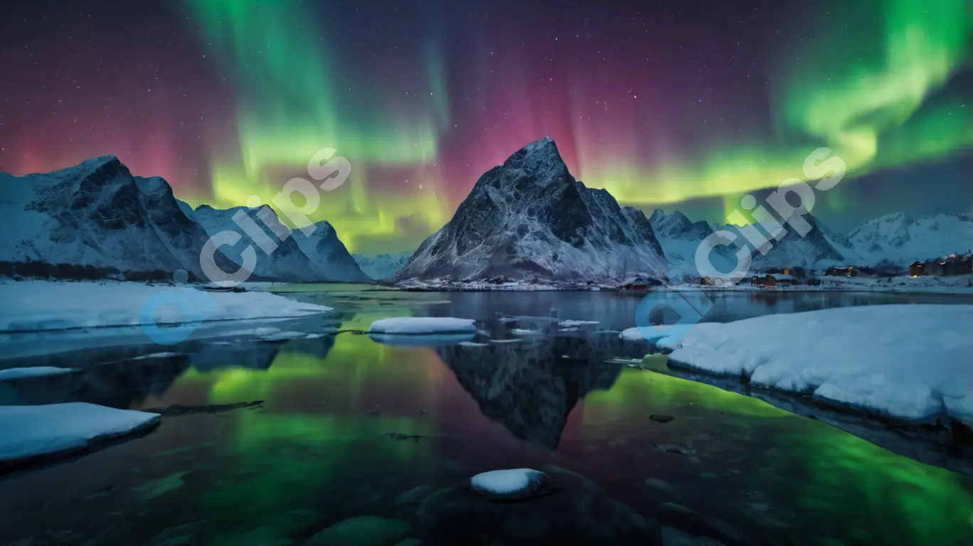 Northern Lights Over Snowy Mountain Landscape