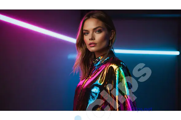 Neon-Infused Metallic Fashion Portrait