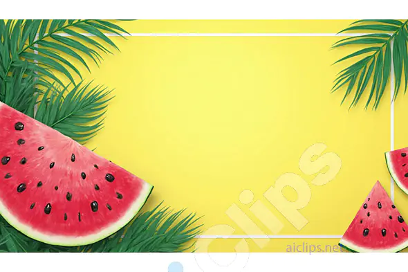 Summer Watermelon and Palm Leaf Background