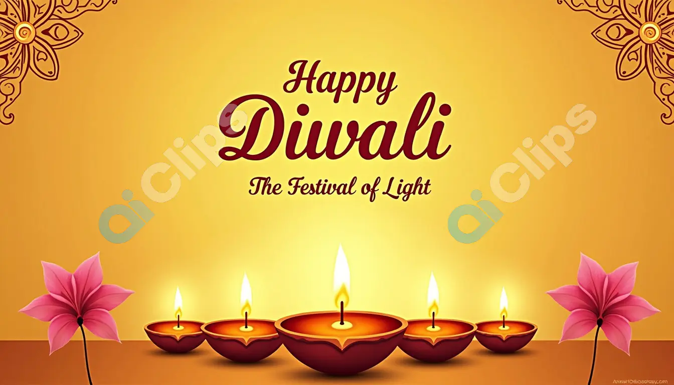 Happy Diwali - Glowing Diyas with Floral Accents