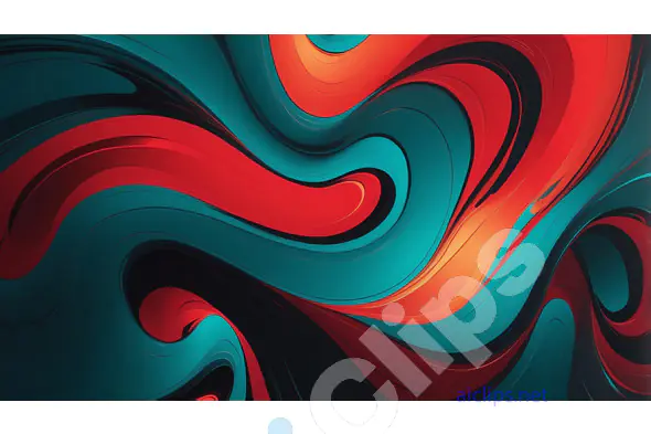Bold Abstract Fluid Design in Red, Teal, and Black