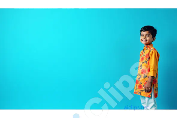 Smiling Child in Traditional Indian Kurta on Vibrant Background