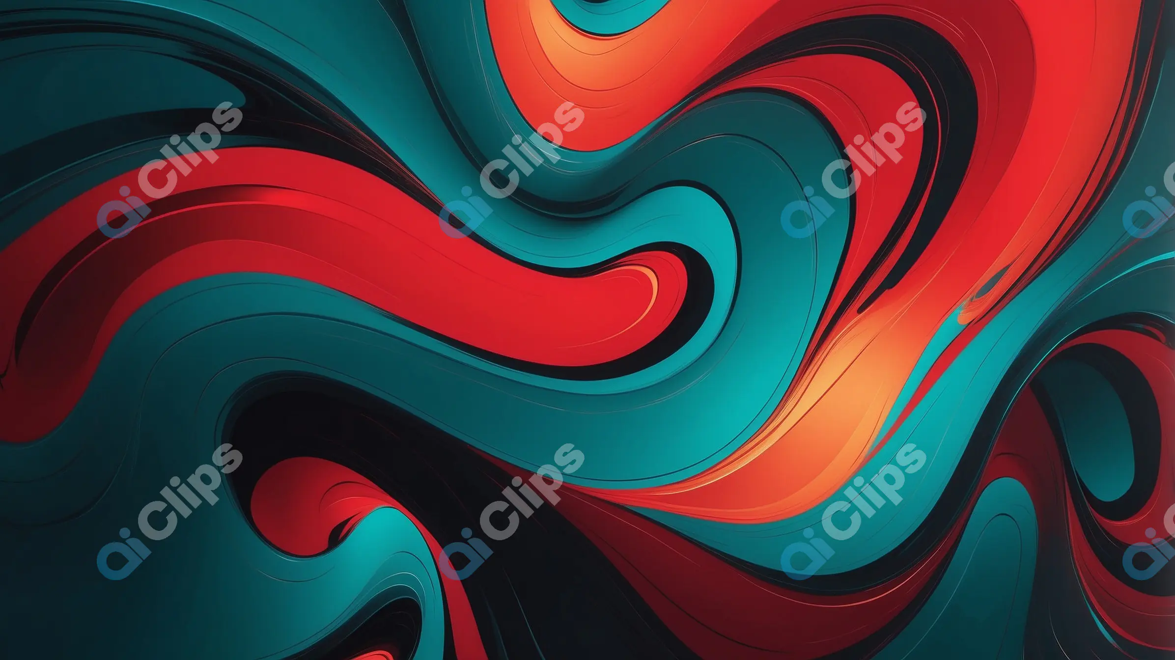 Bold Abstract Fluid Design in Red, Teal, and Black