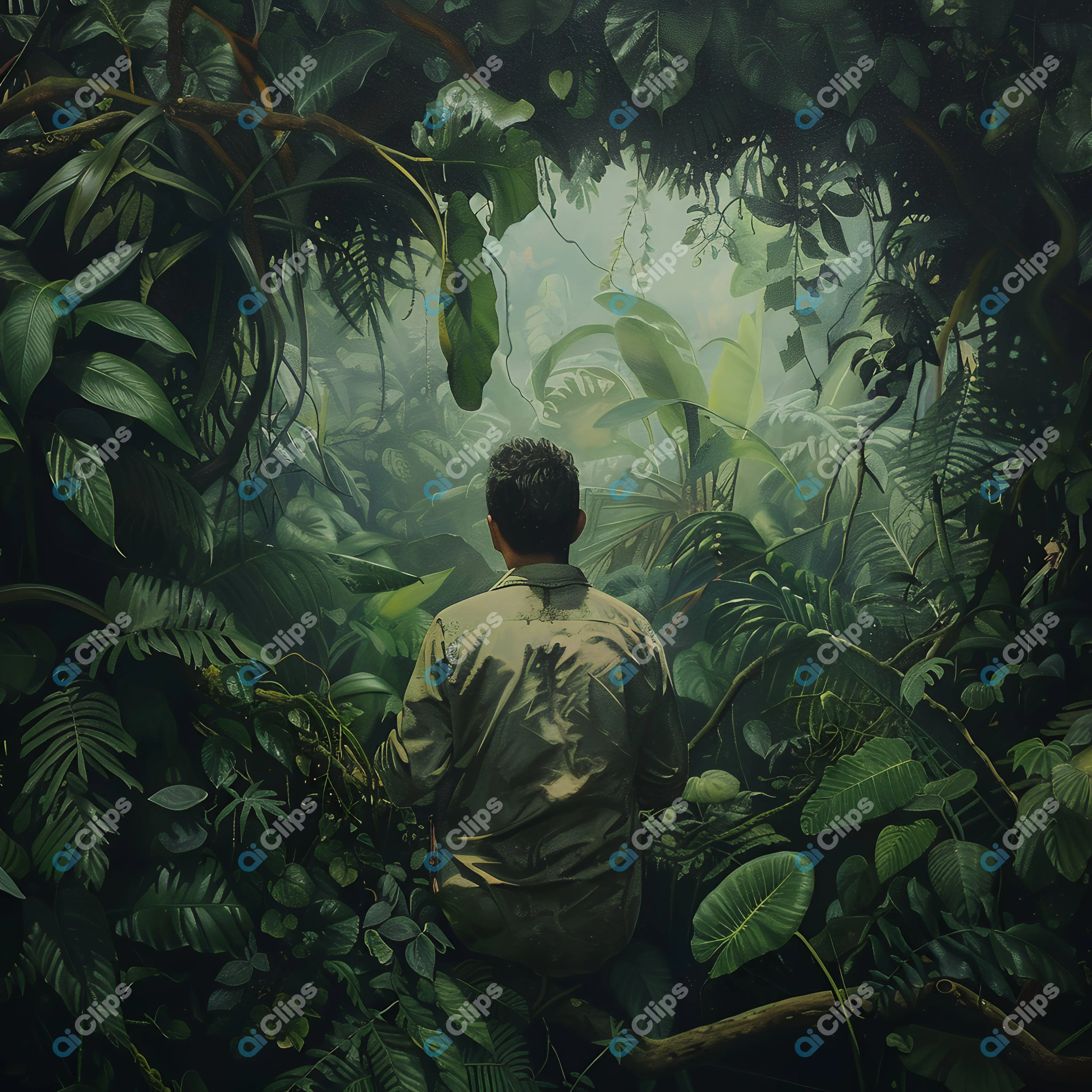 Man in Lush Jungle