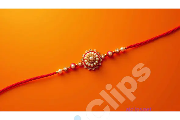 Traditional Pearl Rakhi Bracelet on Vibrant Orange Background