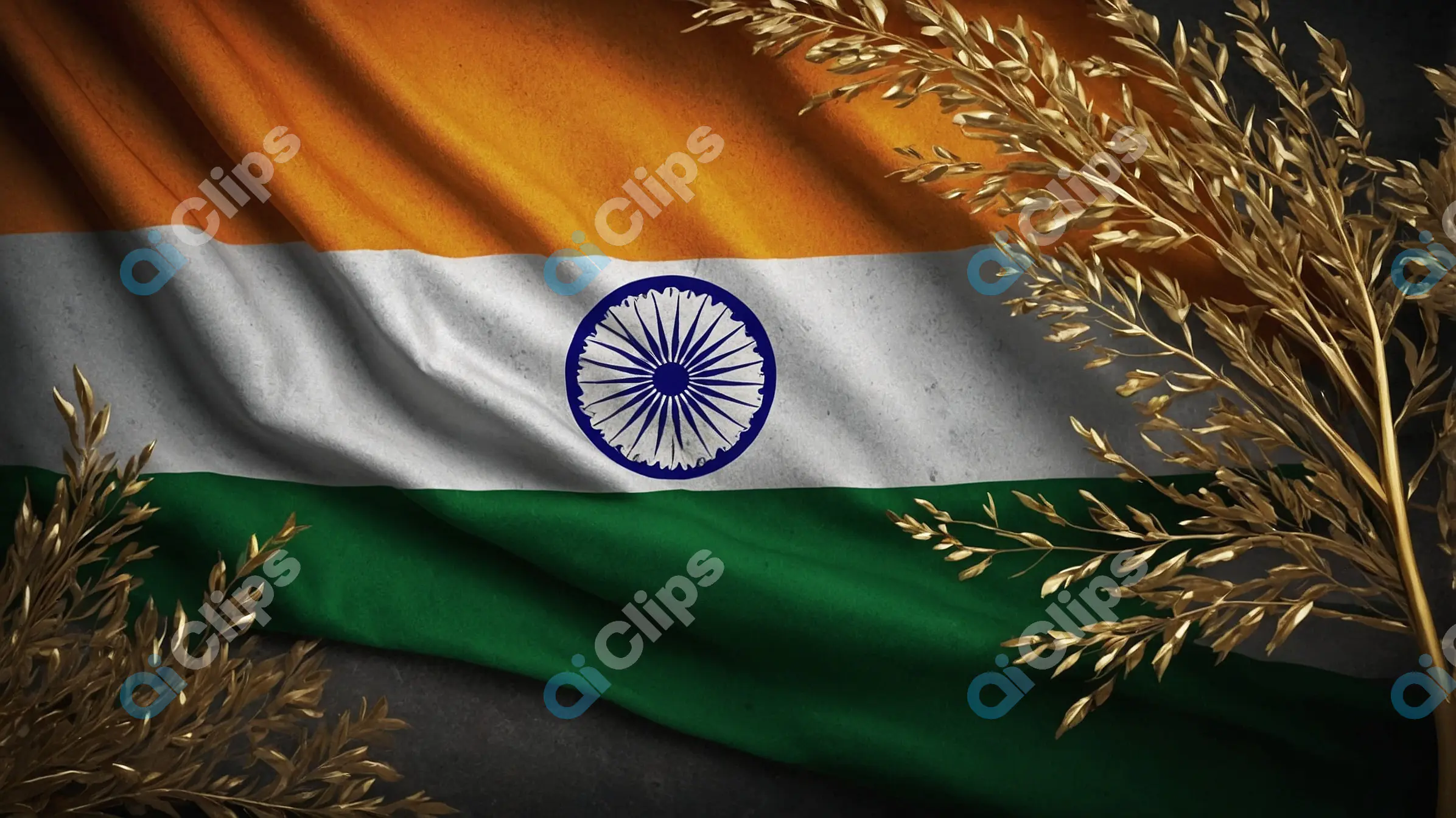 Indian Flag with Golden Wheat