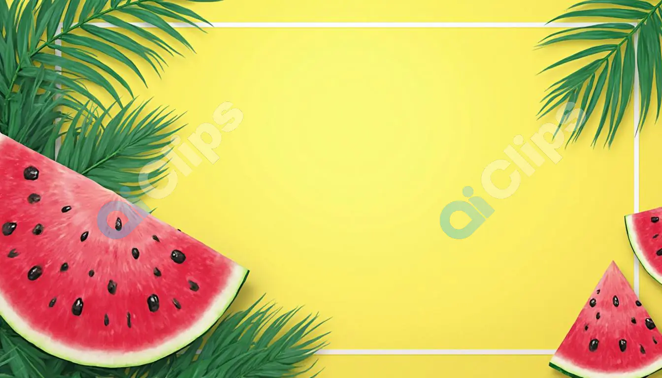 Summer Watermelon and Palm Leaf Background
