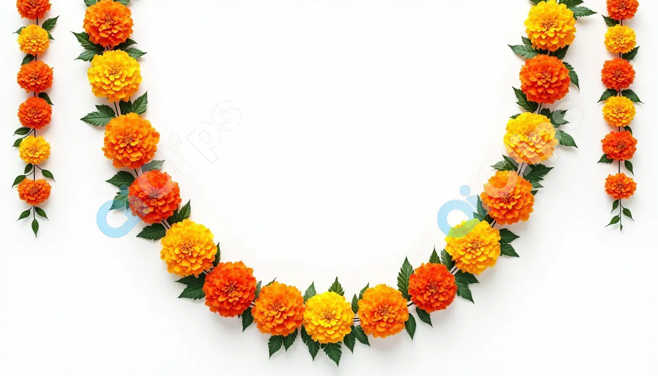 Traditional Marigold Flower Garland on White Background