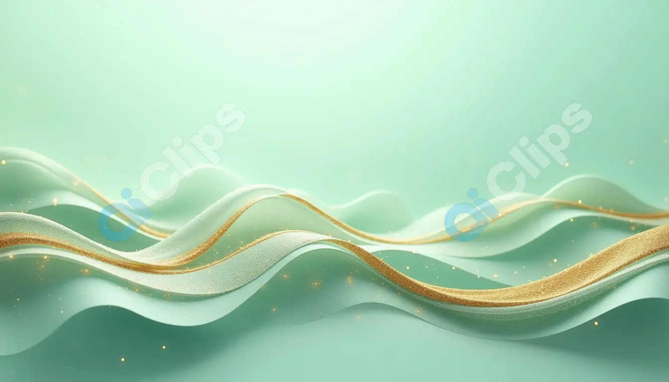Mint Green and Gold Wave Background with Sparkling Accents