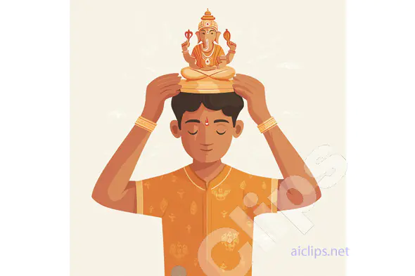 Devotee Holding Ganesh Idol Illustration
