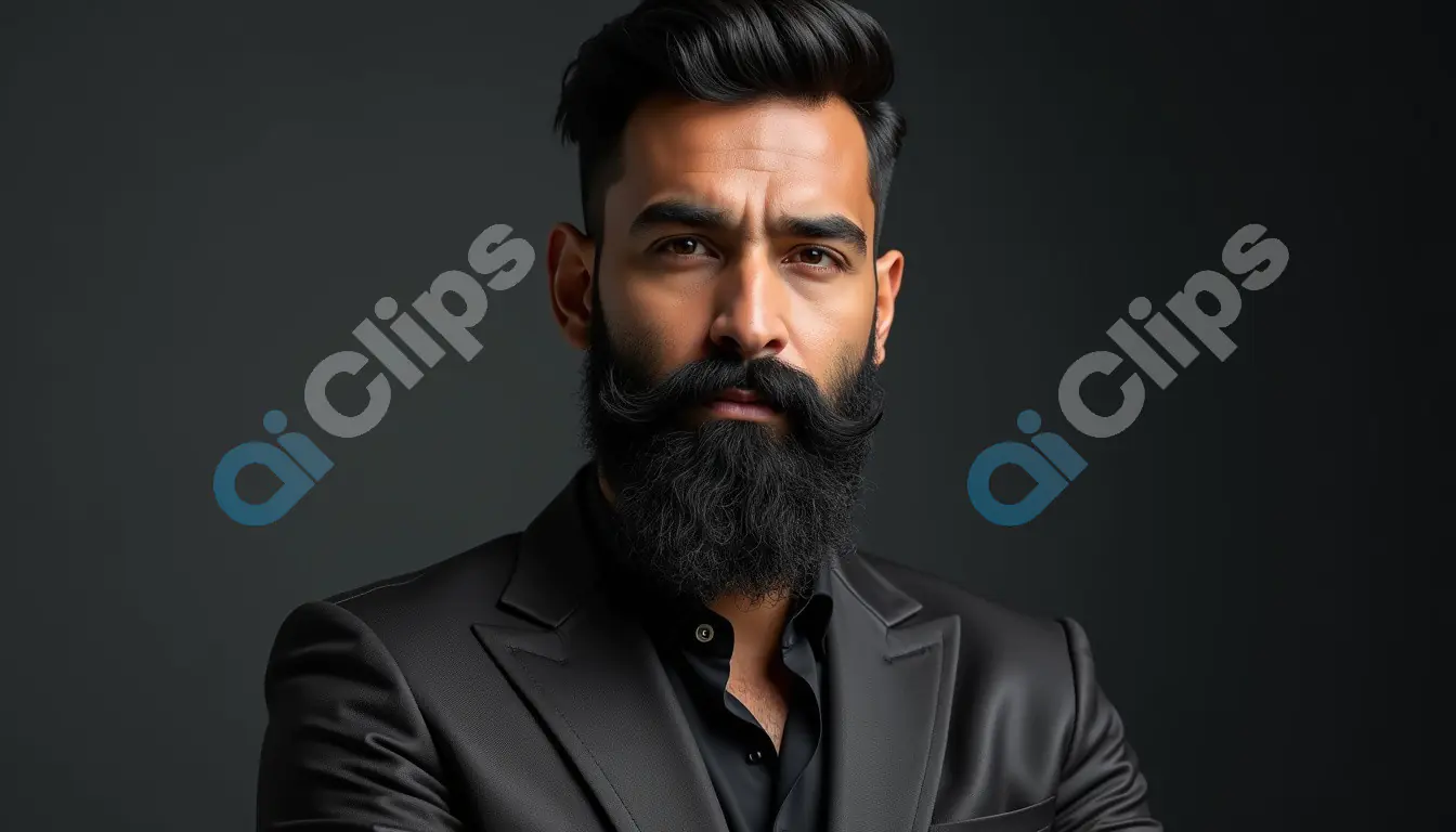 Confident Bearded Indian Man in Black Suit - Stylish Modern Portrait