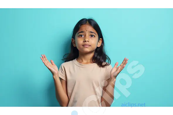 Unsure Young Girl on Blue Background