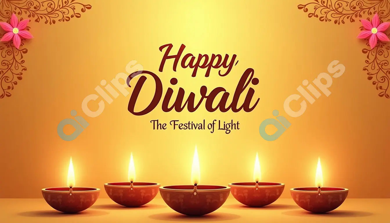 Happy Diwali - The Festival of Lights with Illuminated Diyas