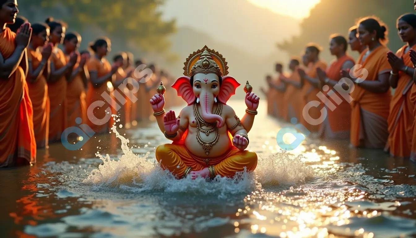 Divine Ganesha Immersion Ceremony at Sunset