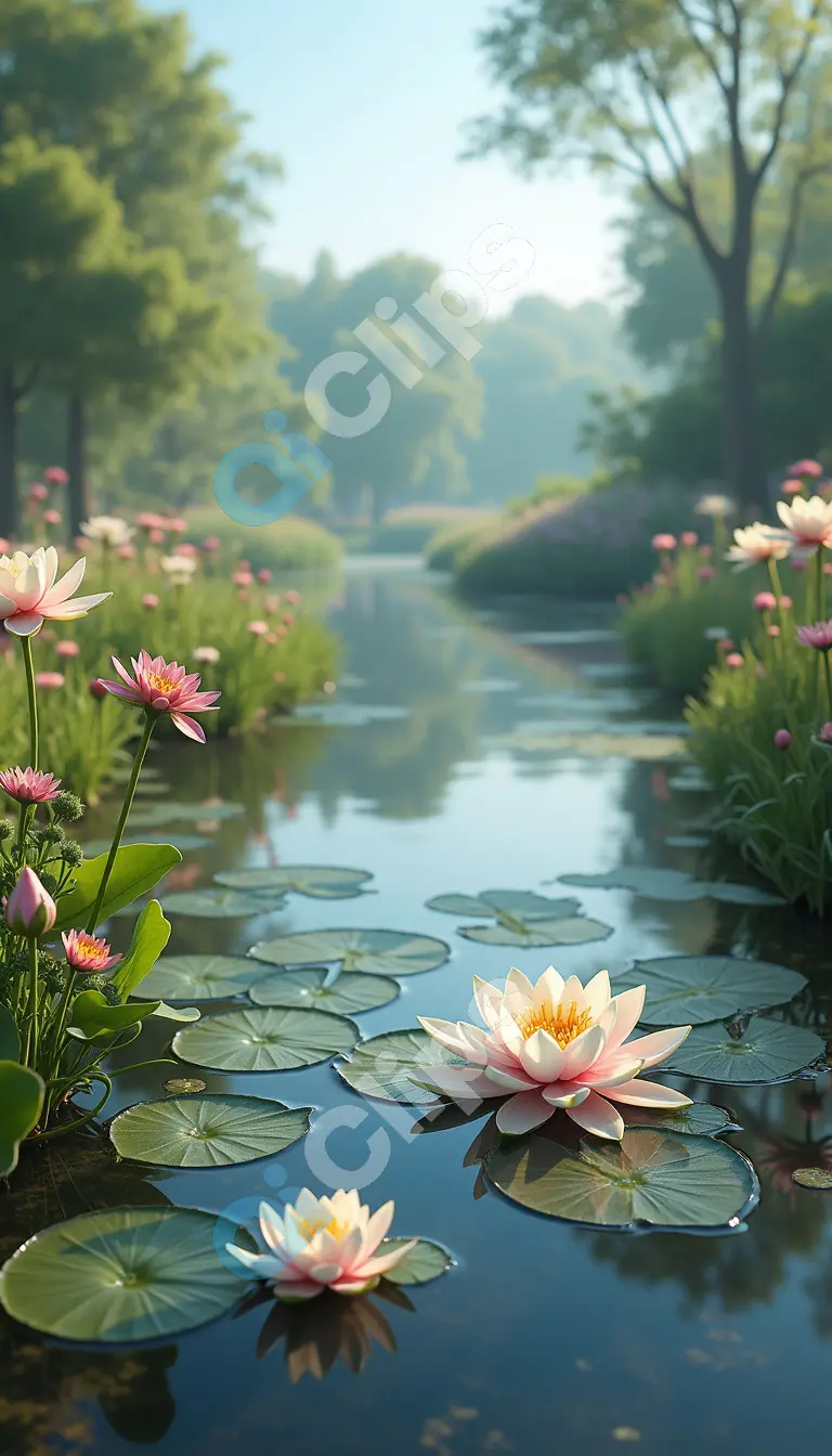 Serene Water Lilies in a Tranquil Pond