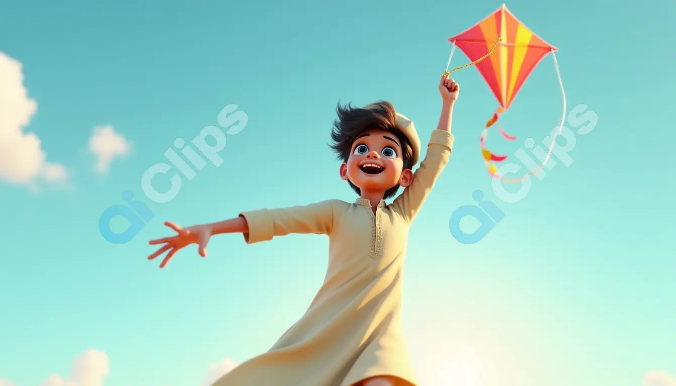 Joyful Child Flying a Kite - Animated Outdoor Scene