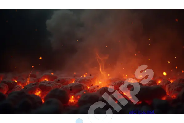 Smoldering Coals with Rising Smoke and Glowing Embers