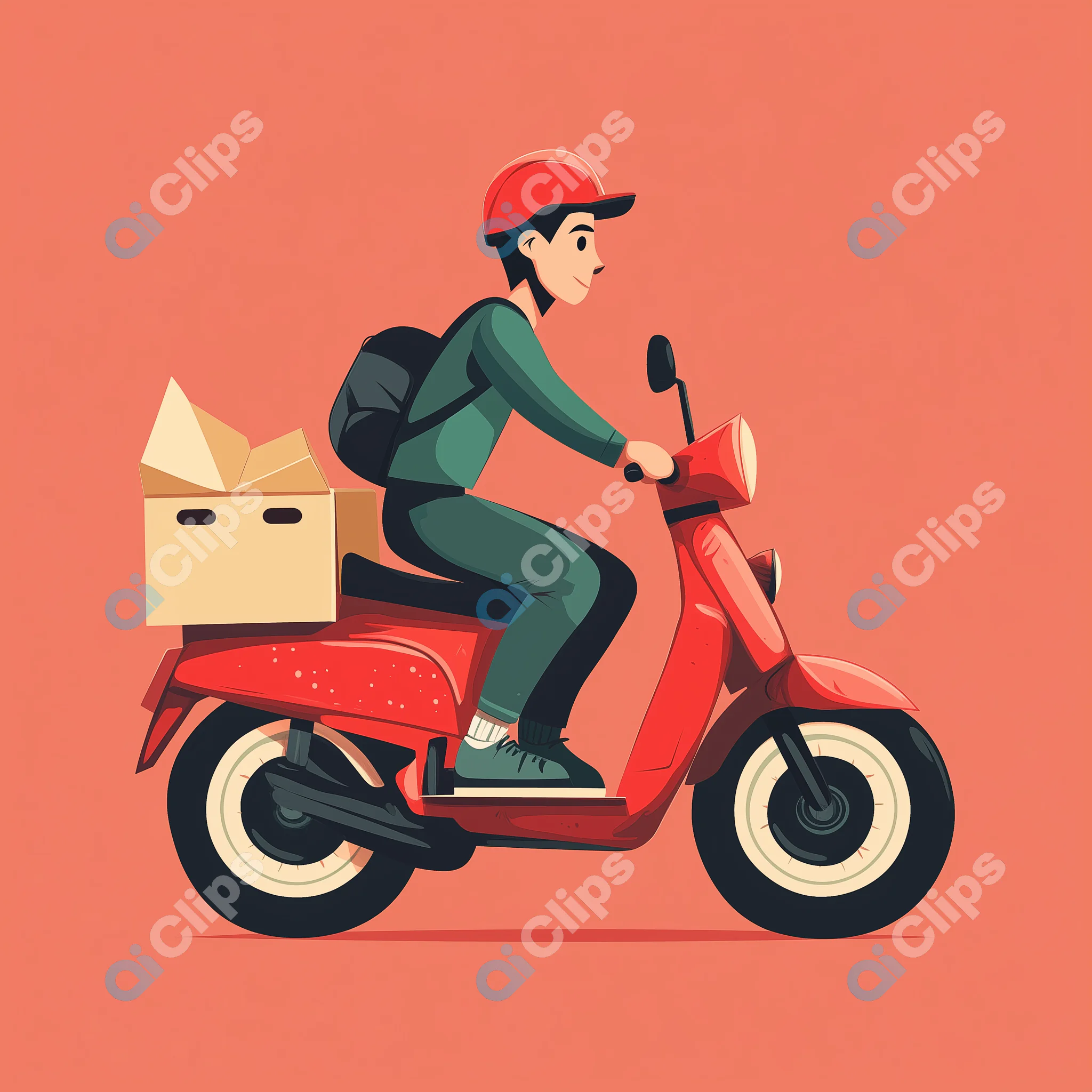 Delivery Rider on Red Scooter Illustration