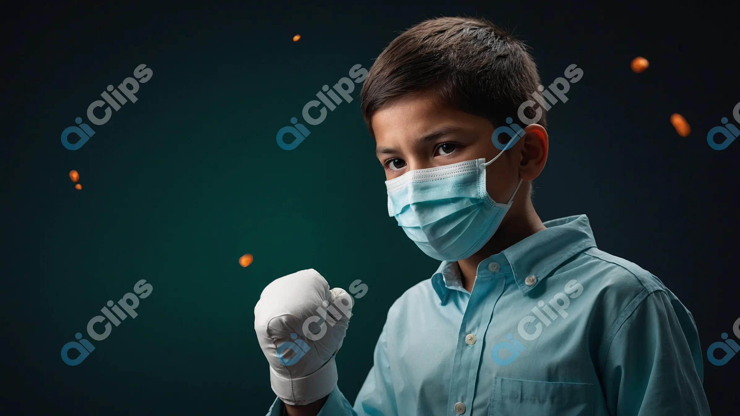 Determined Child Wearing Mask and Gloves