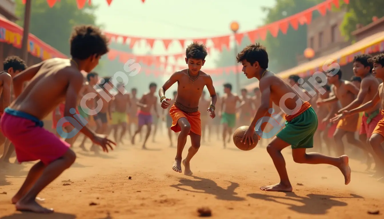 Traditional Indian Street Game with Children in Festive Setting