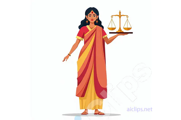 Indian Woman Holding Scales of Justice Illustration