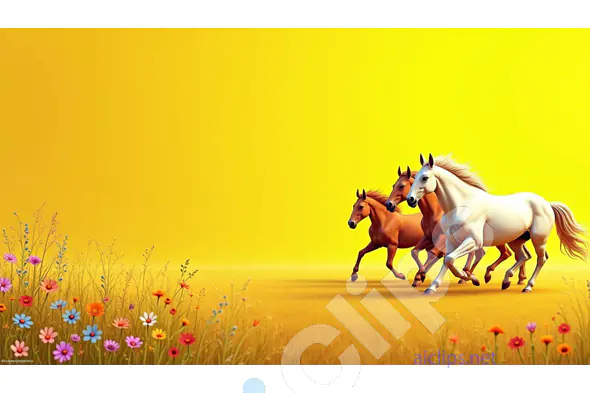 Horses Galloping Through a Vibrant Yellow Meadow