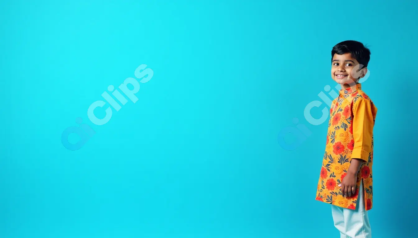Smiling Child in Traditional Indian Kurta on Vibrant Background