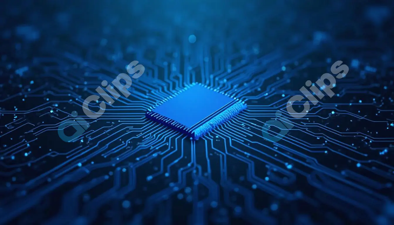 Blue Microchip Circuit Board Illustration