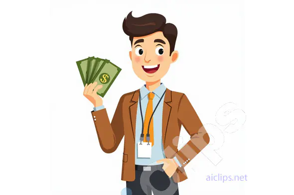 Happy Businessman Holding Money Vector Illustration