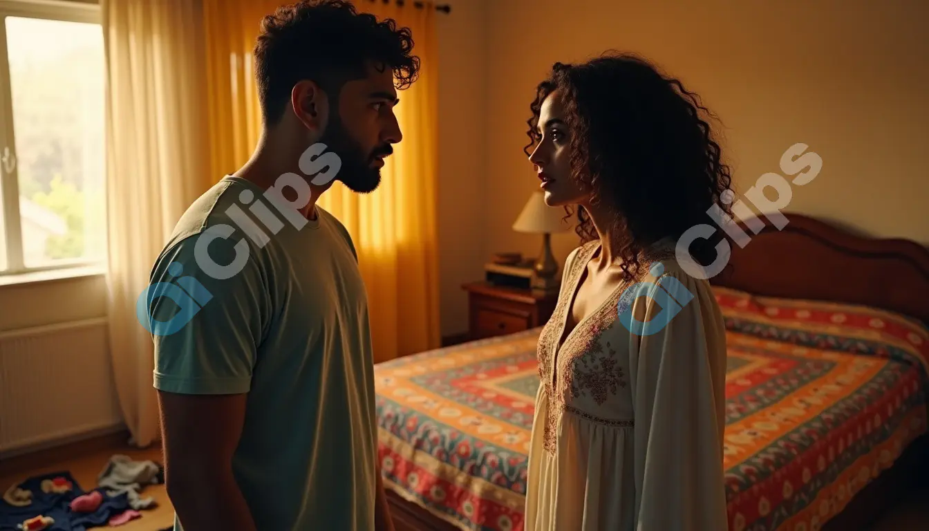 Tense Conversation Between Couple in Bedroom