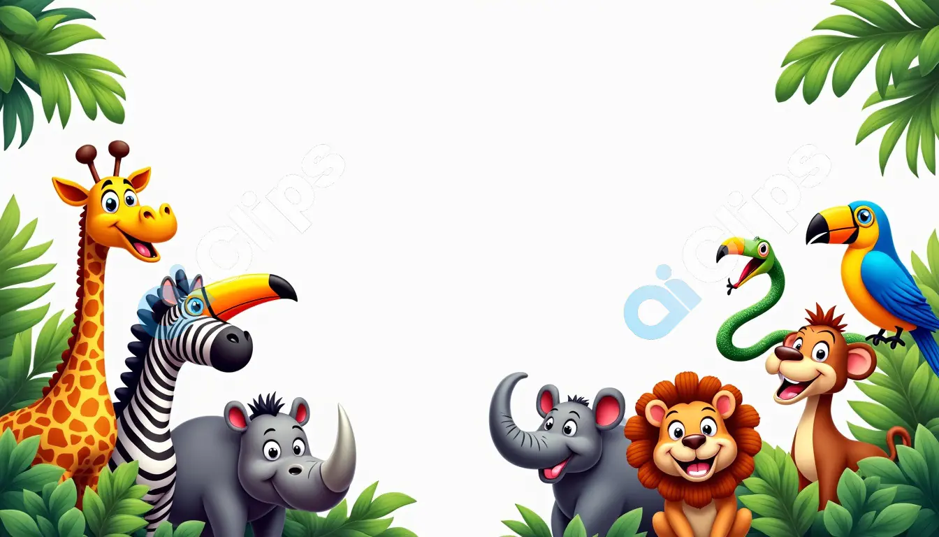 Jungle Animals Cartoon Illustration for Kids