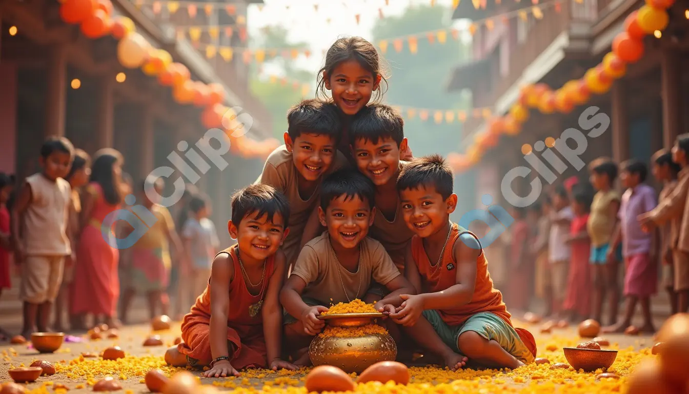 Indian Children Celebrating Festival with Joyful Smiles