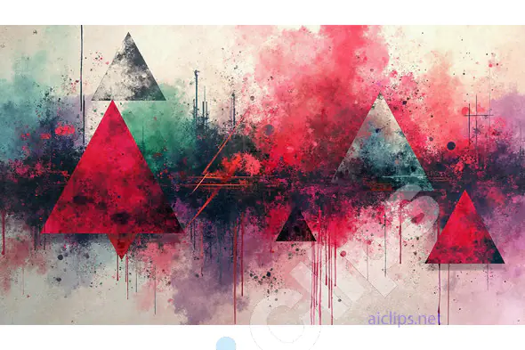 Abstract Geometric Art with Triangles and Paint Splatter