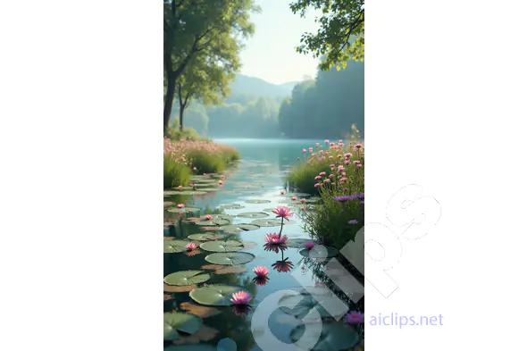 Morning Lotus Blossoms by the Riverbank