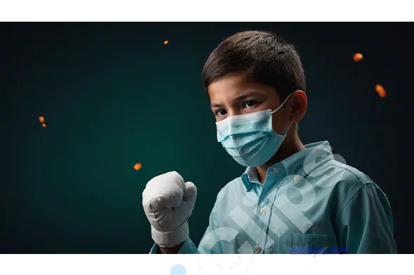 Determined Child Wearing Mask and Gloves