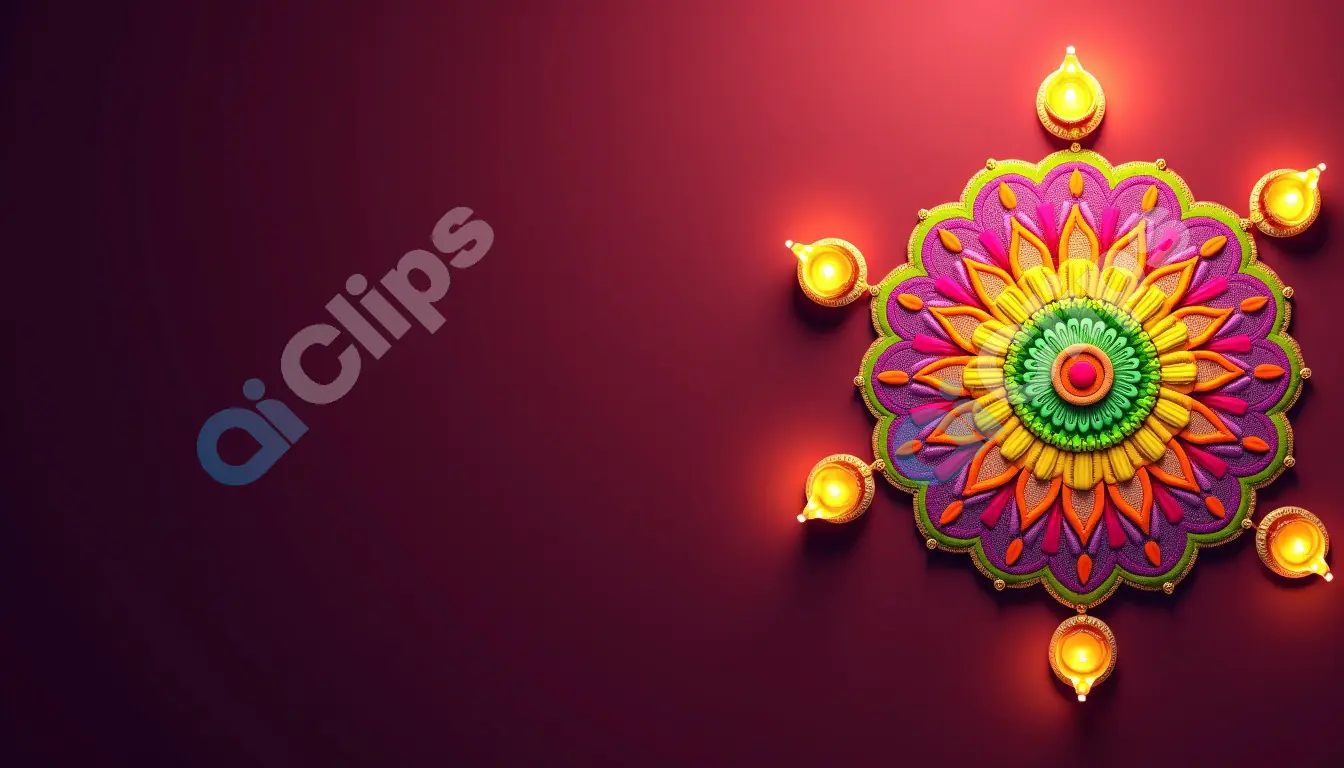 Colorful Diwali Rangoli with Traditional Diyas