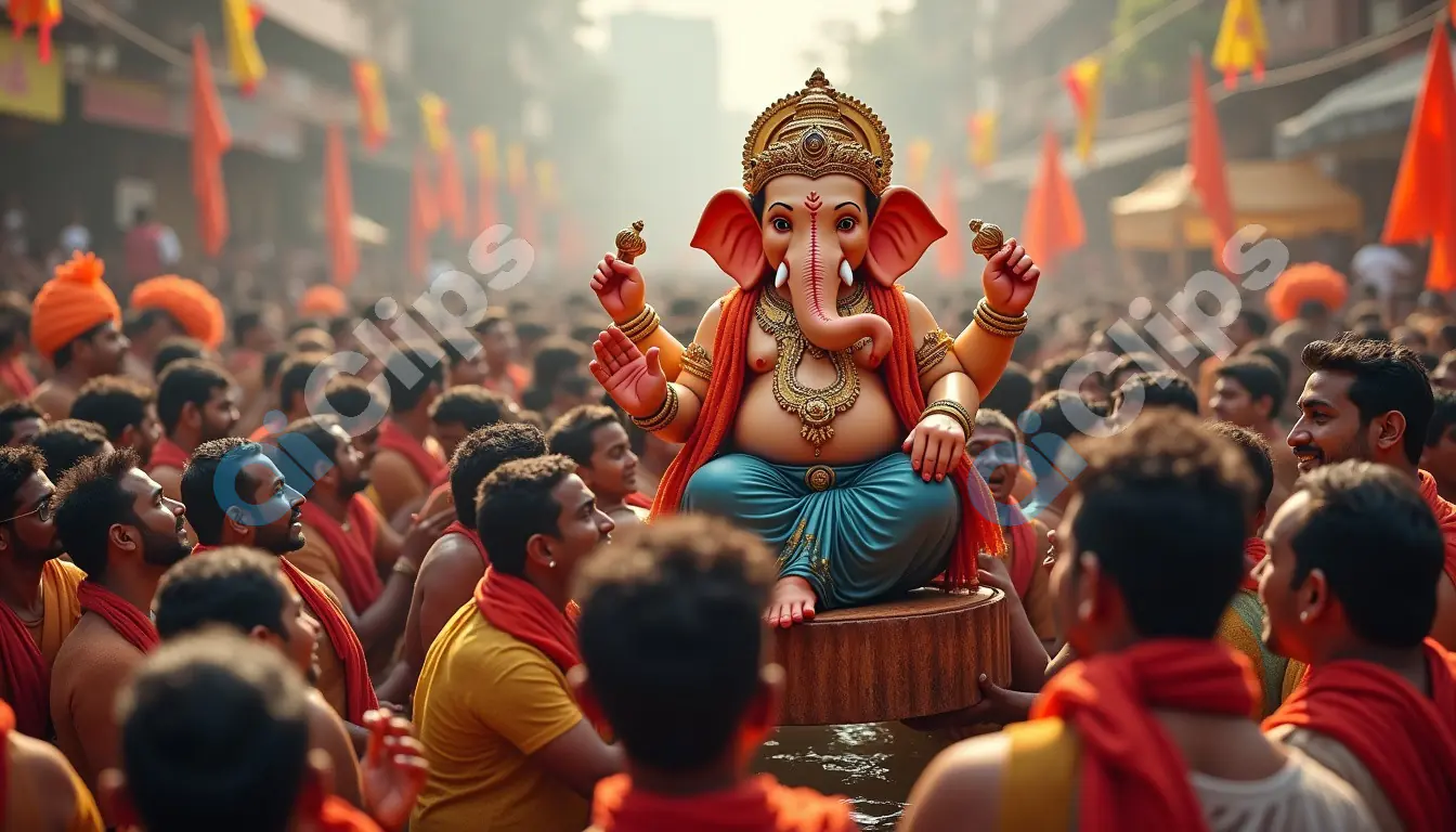 Vibrant Ganesh Chaturthi Procession with Lord Ganesha Idol