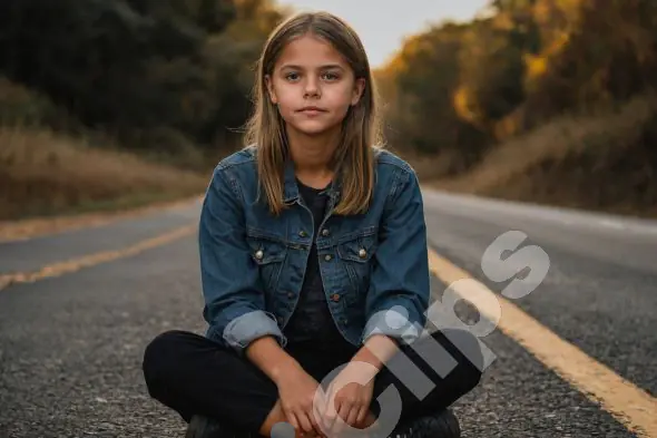 Girl on Road at Sunset