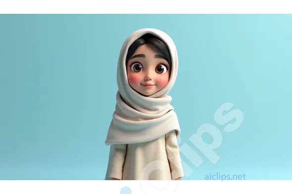 Cute Hijabi Girl with White Hijab - Adorable Cartoon Character