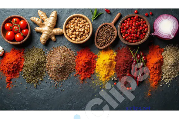 Vibrant Assortment of Indian Spices and Fresh Ingredients